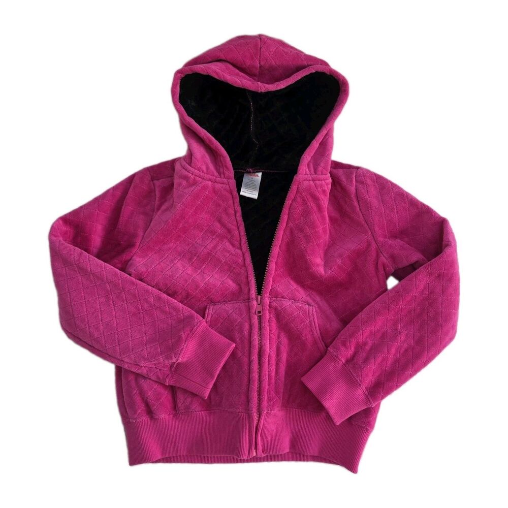 Vintage Gymboree Quilted Jacket Size 8 Pink Velour Hooded Full Zip Lined